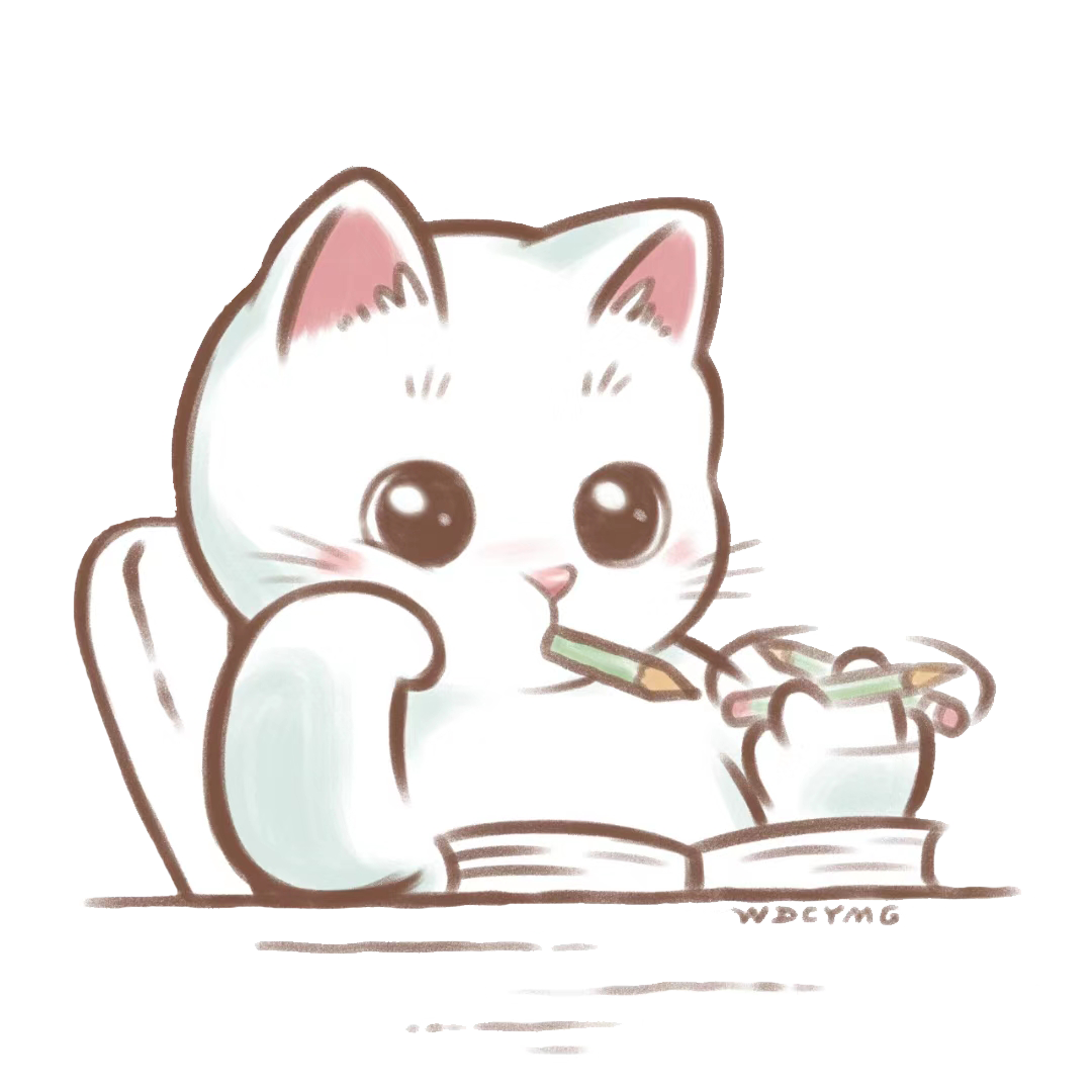 伏案写字的手绘小猫